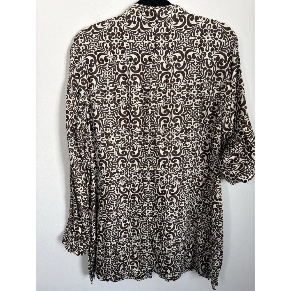 Charter Club Womens 100% Linen Blouse Size 16 Brown Floral Button Up Long Sleeve - Picture 5 of 7